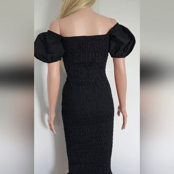 LULUS BLACK DRESS MIDI SMOCKED SMALL - Picture 10 of 12